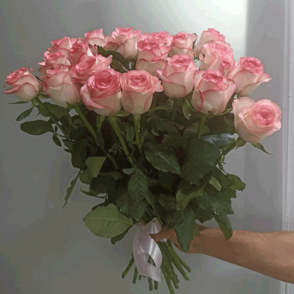 21 нежно-розовая роза, лента в Бахчисарае