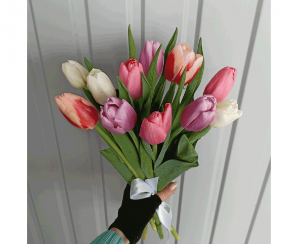 11 тюльпанов цвета микс, лента в Бахчисарае